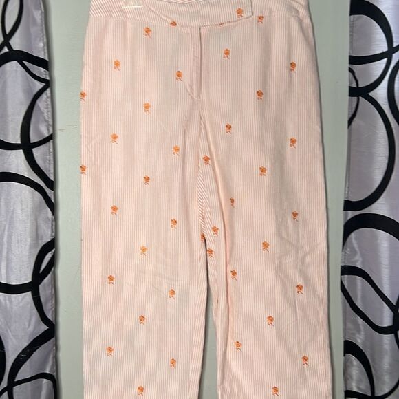 Evan Picone Women's Orange and White Trousers w/ Embroidered Flowers - Picture 2 of 9